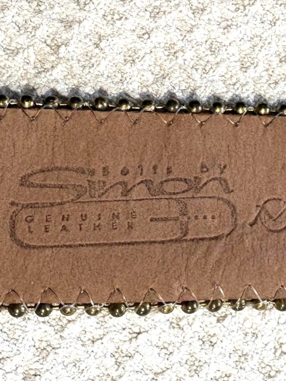 BB SIMON Gold Floral Leather Glam Belt, gold buckle/keeper/tip/beaded edge 1.5"M - Picture 4 of 6